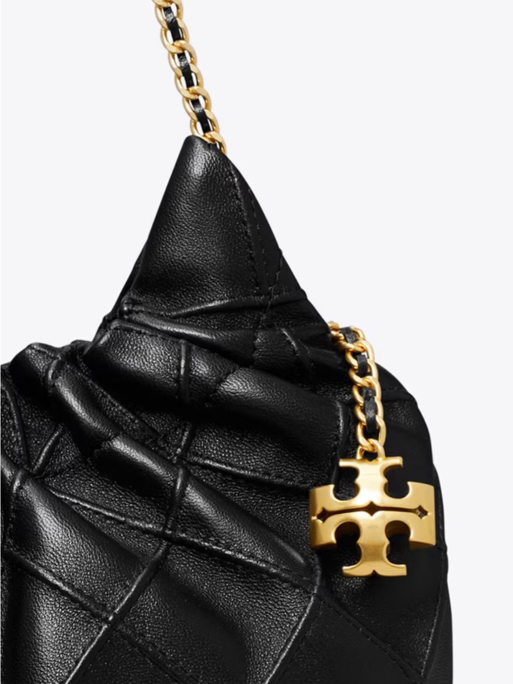 Tory Burch Black Quilted Leather Shoulder Bag with Gold Logo Accent